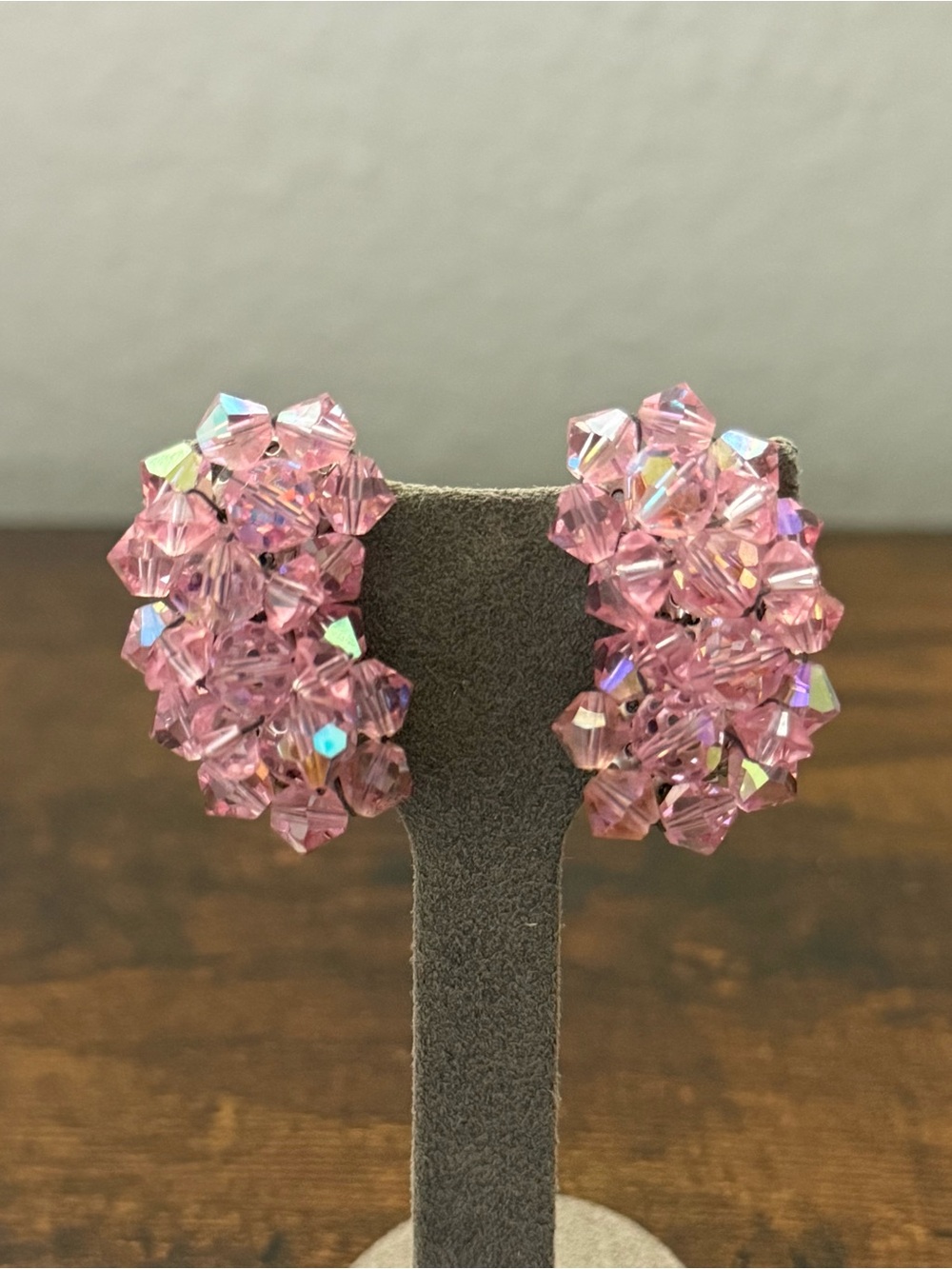 Vintage Pink Crystal Cluster Clip-On Earrings